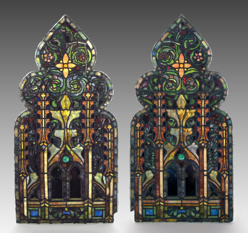PAIR ARCHITECTURAL STAINED GLASS