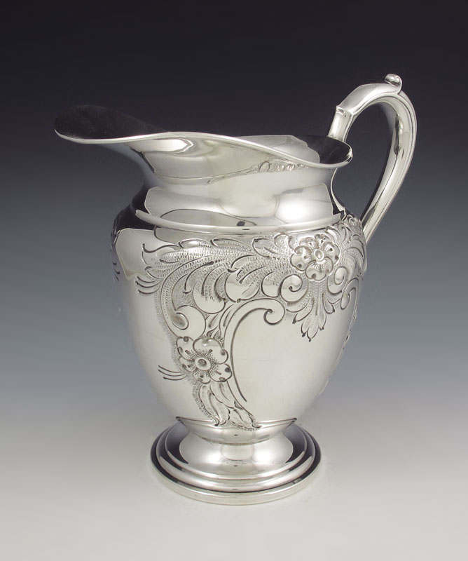 WHITING HAND CHASED STERLING PITCHER: