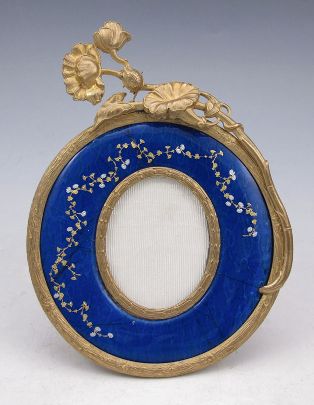 BLUE ENAMEL PICTURE FRAME: Gold