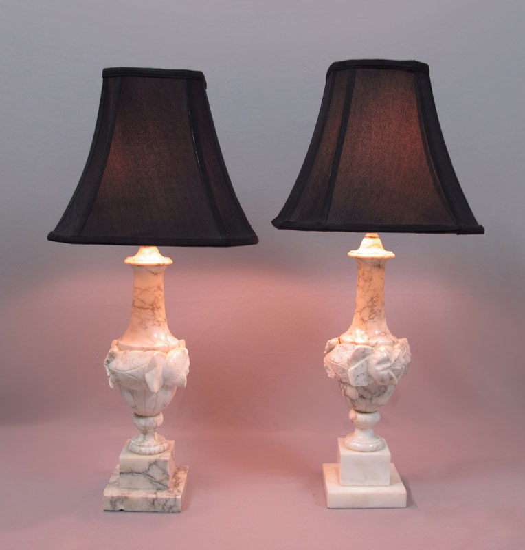 PAIR CARVED MARBLE TABLE LAMPS: