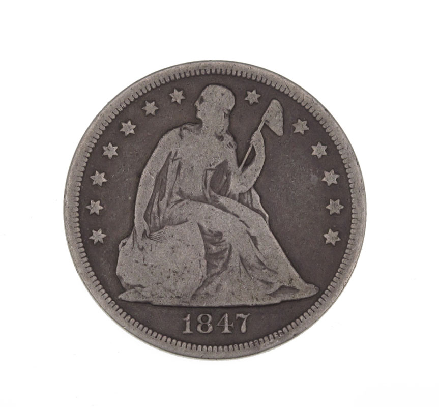 1847 LIBERTY SEATED US SILVER DOLLAR:
