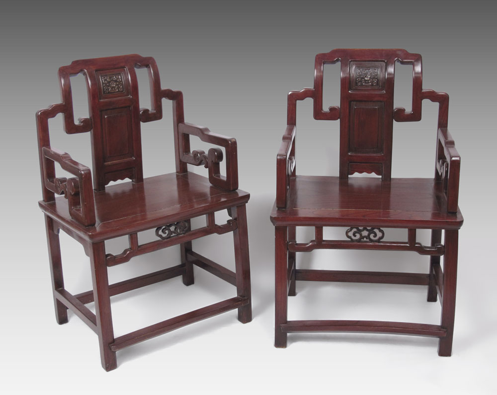 PAIR CHINESE ARM CHAIRS Figural 148958