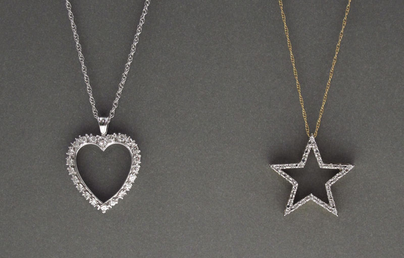 TWO 14K DIAMOND NECKLACES: 1) 14K