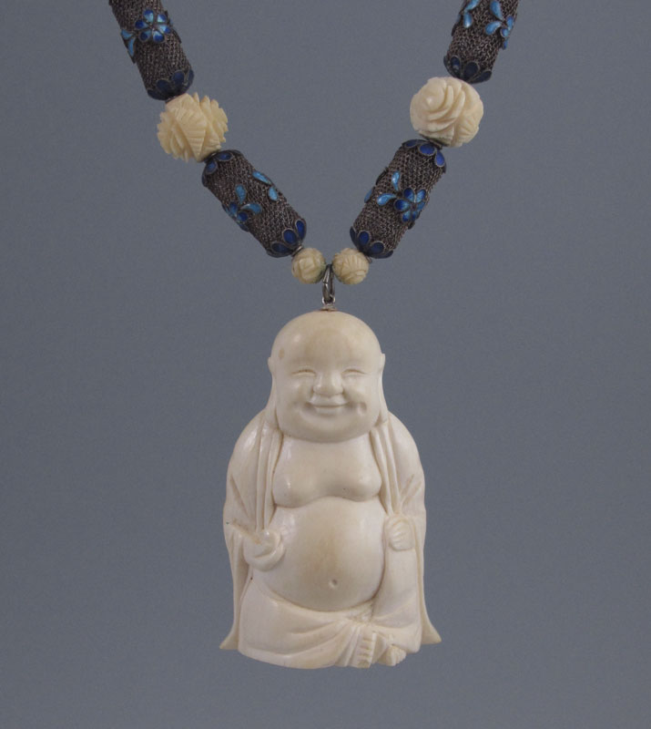 CARVED IVORY BUDDHA NECKLACE Cloisonne 148a70