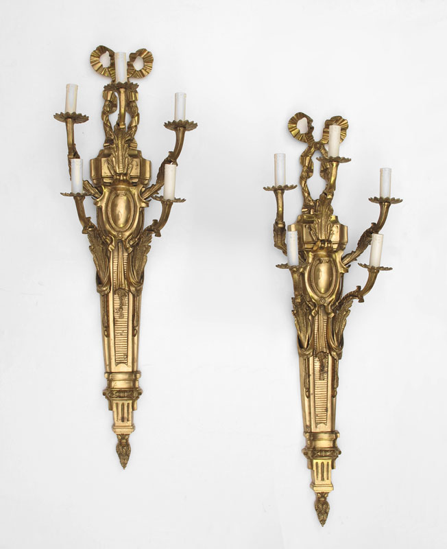 PAIR BRONZE DORE SCONCES 5 light 148b3a