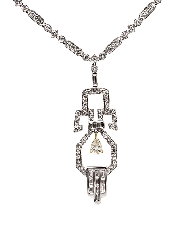 18K ART DECO STYLE DIAMOND NECKLACE  148b7c