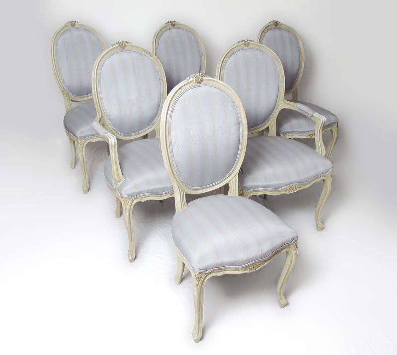 SET OF 6 FRENCH STYLE DINING CHAIRS: