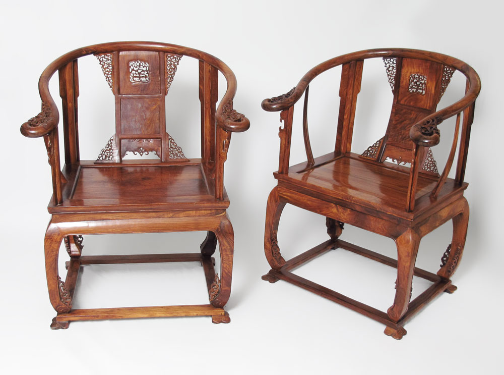 PAIR CHINESE HORSESHOE BACK CHAIRS  148b87