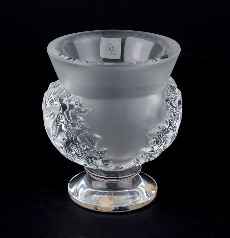 LALIQUE FRENCH CRYSTAL VASE: Frosted