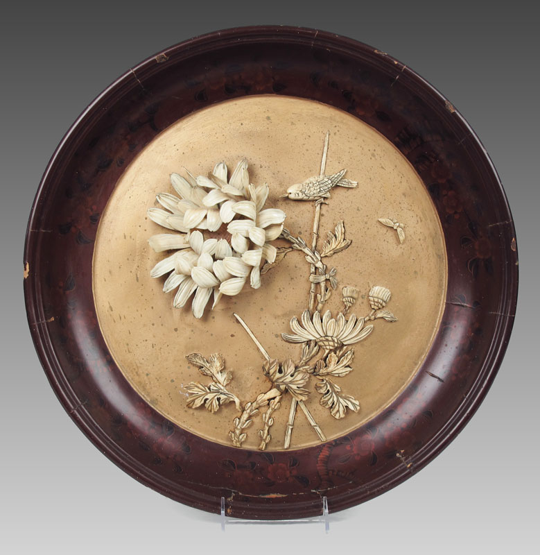 ASIAN WOOD CHARGER WITH IVORY FLOWER 148c09