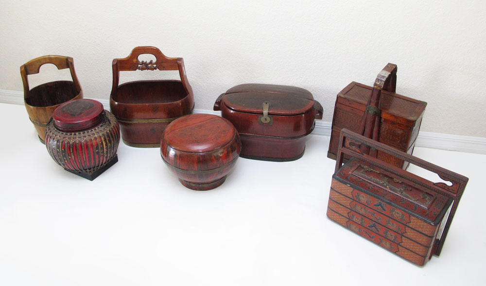 7 CHINESE BASKETS AND CONTAINERS: