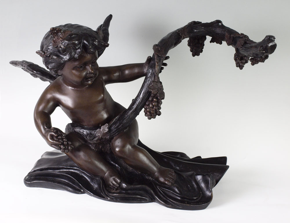 BRONZE CHERUB SCULPTURE SIGNED 148cb9