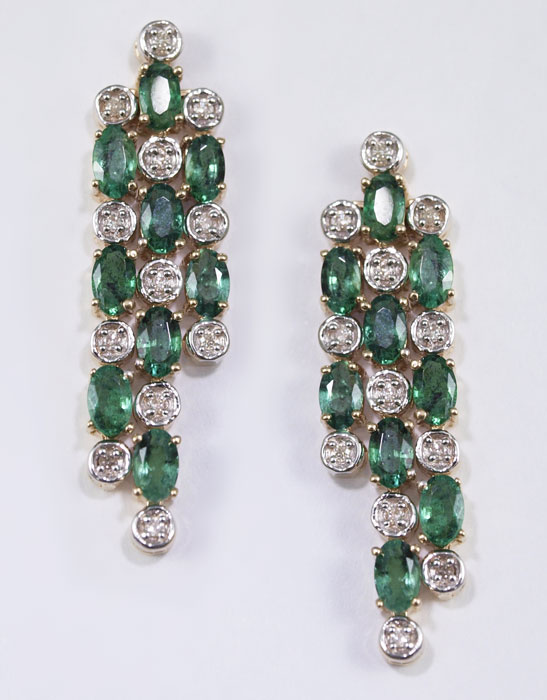 14K GOLD DIAMOND EMERALD EARRINGS  148cec