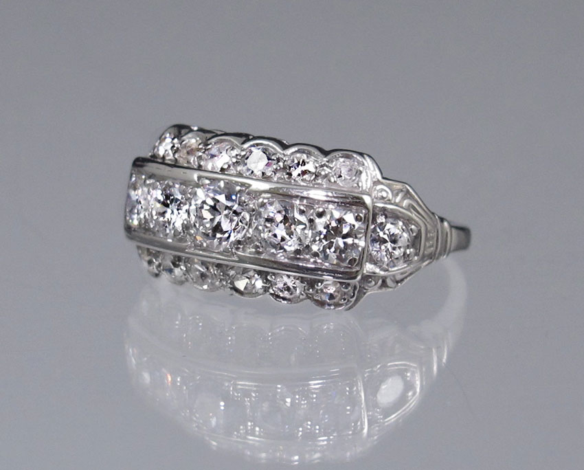 PLATINUM THREE ROW DIAMOND RING: