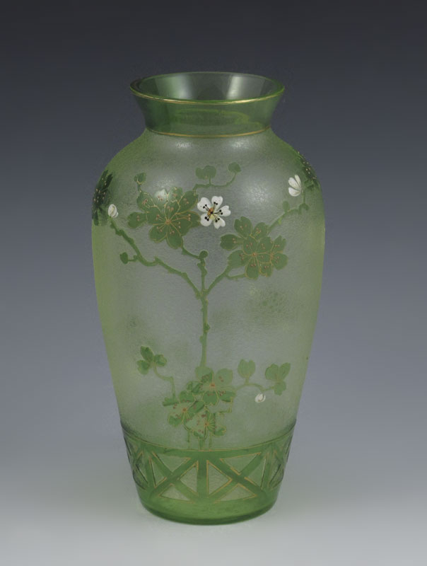 CAMEO GLASS VASE: Green carved
