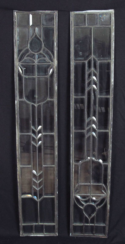 PAIR OF SALVAGED LEADED GLASS SIDE 148dea