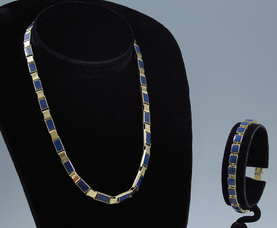 18K GOLD & LAPIS NECKLACE & BRACELET