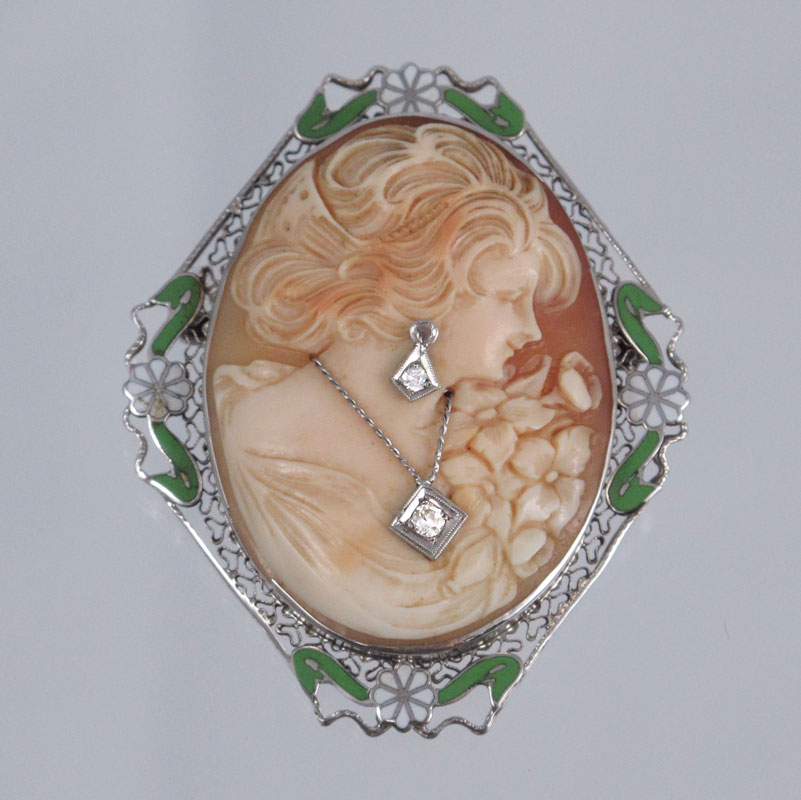 14K GOLD AND ENAMEL CAMEO HABILLE 148e31