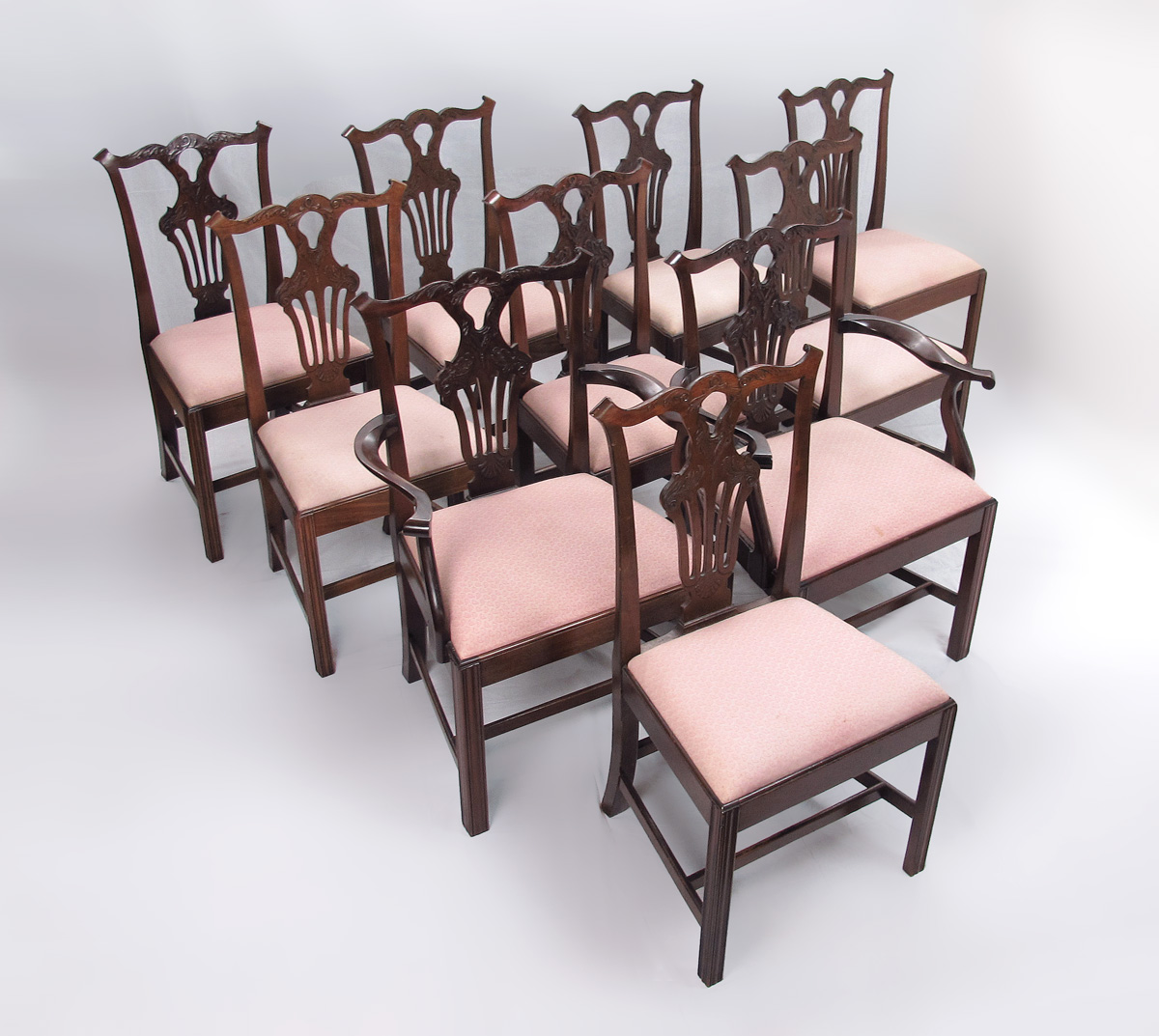 SET OF 10 MAHOGANY CHIPPENDALE