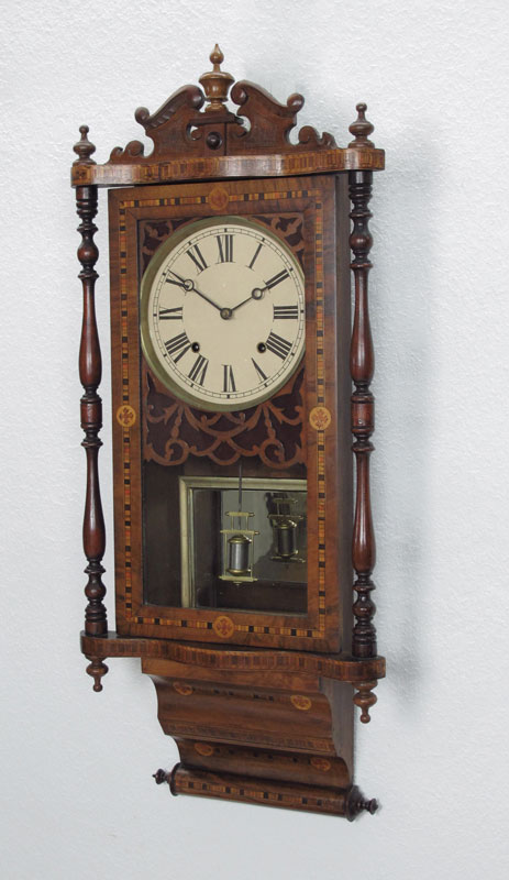 E.N. WELCH MARQUETRY INLAID WALL CLOCK: