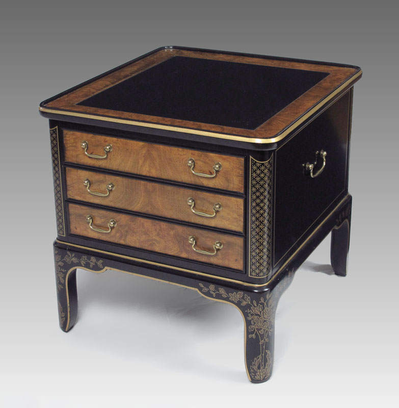 DREXEL CHINOISERIE 3 DRAWER SIDE TABLE: