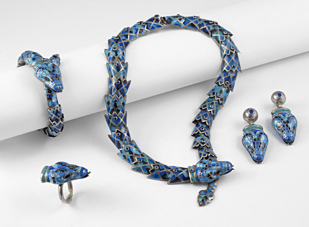 MEXICAN STERLING SILVER ENAMEL SNAKE