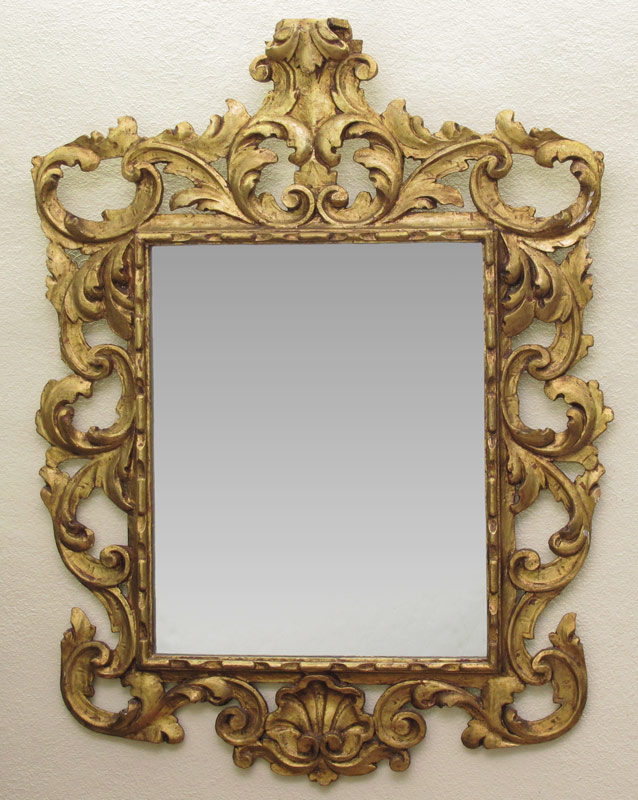CARVED AND GILT WOOD FRAMED MIRROR: