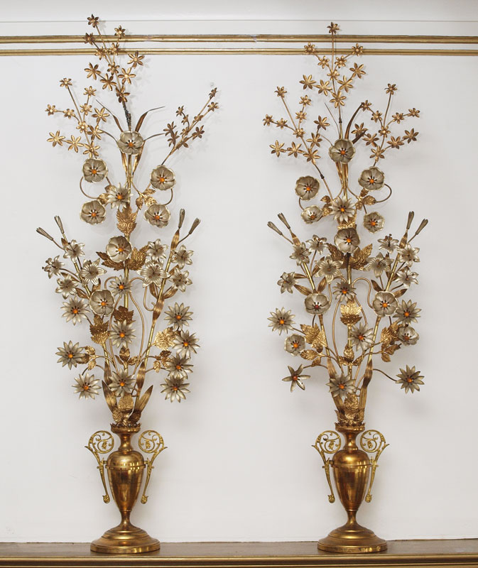 PAIR GILT METAL ''FLOWER'' FILLED