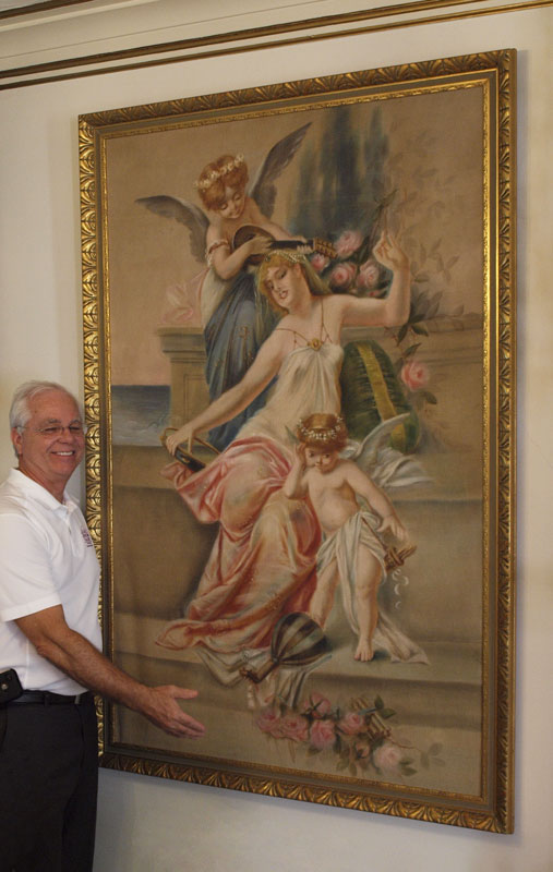 LARGE PAINTING OF WOMAN AND 2 CHERUBS: