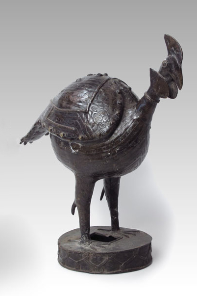 AFRICAN BRONZE GUINEA HEN SCULPTURE: