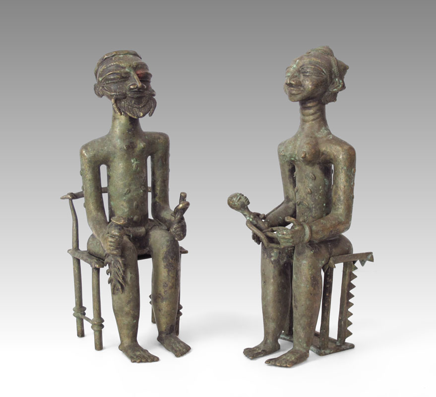AFRICAN BRONZE QUEEN AND KING SEATED