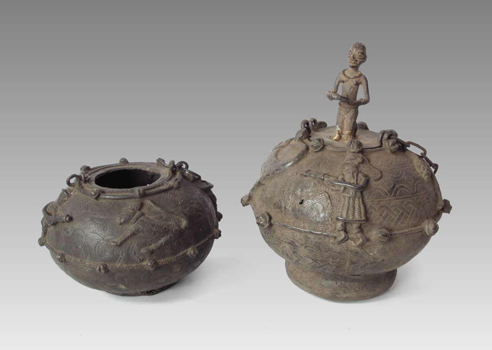 TWO BENIN AFRICAN OFFERING POTS