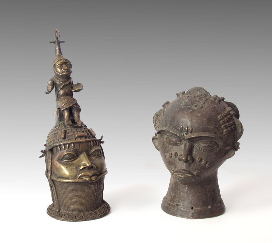 TWO BENIN AFRICAN HEAD FIGURES