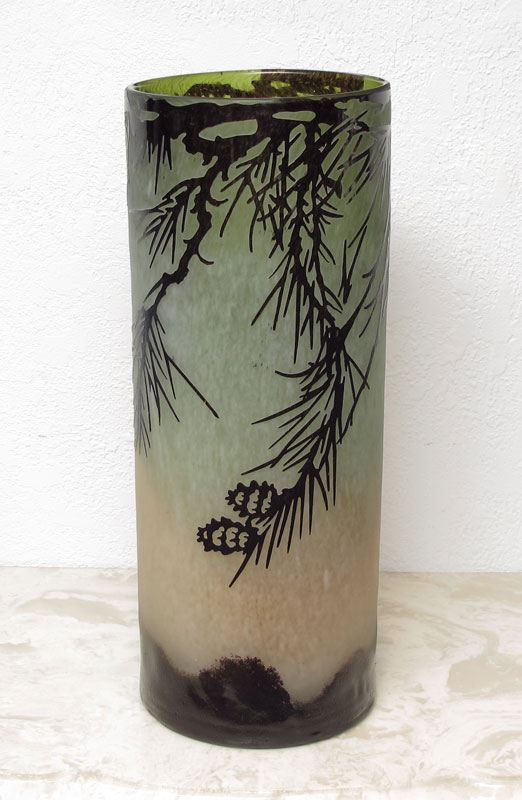 TALL CAMEO GLASS VASE: Cylindrical