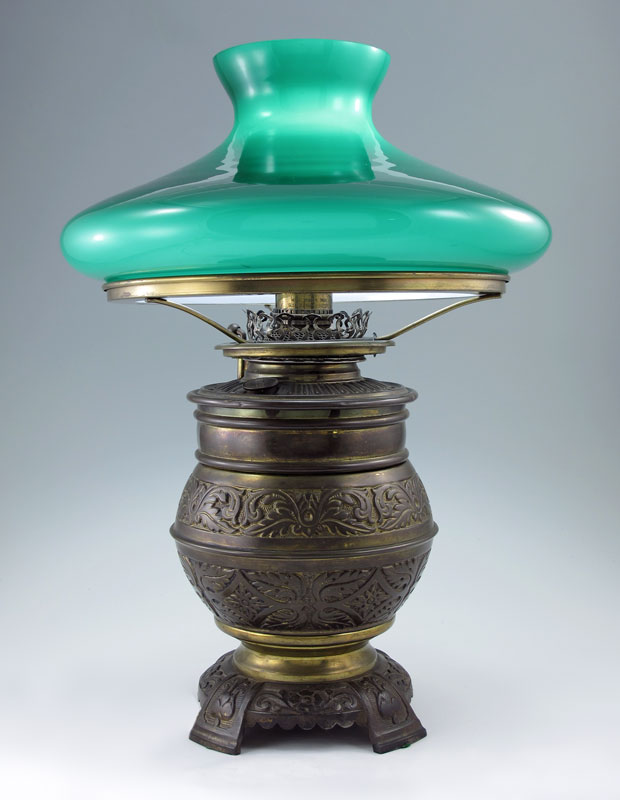 BRADLEY AND HUBBARD LAMP: Embossed brass
