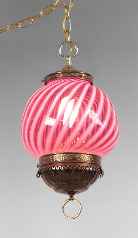 CRANBERRY SWIRL OPALESCENT HANGING LAMP: