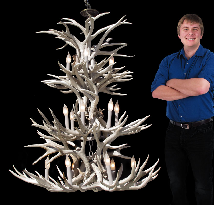 CASCADING MULE DEER ANTLER CHANDELIER: