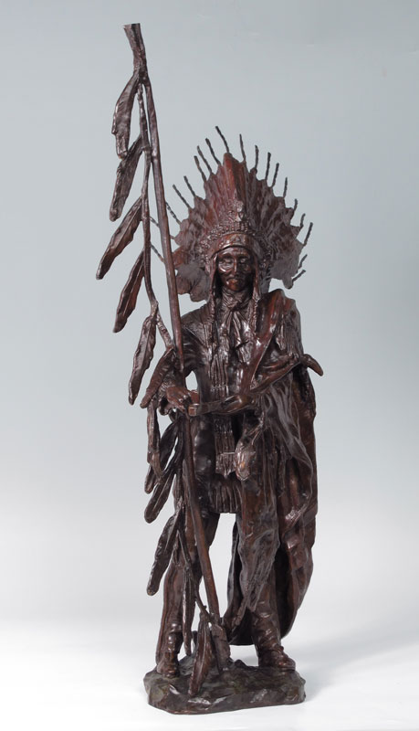 LARGE PATINATED INDIAN CHIEF BRONZE 14916d