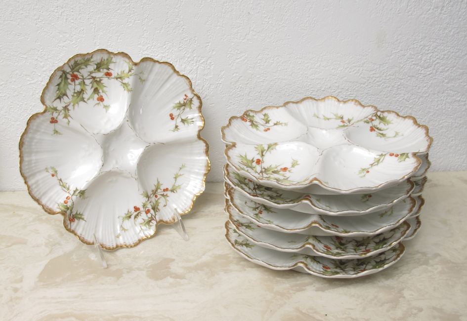 6 FRENCH LIMOGES OYSTER PLATES: Tressemann