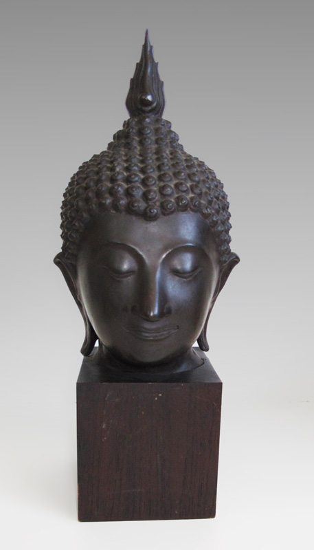 BRONZE HEAD DEPICTING BUDDHA: Mounted