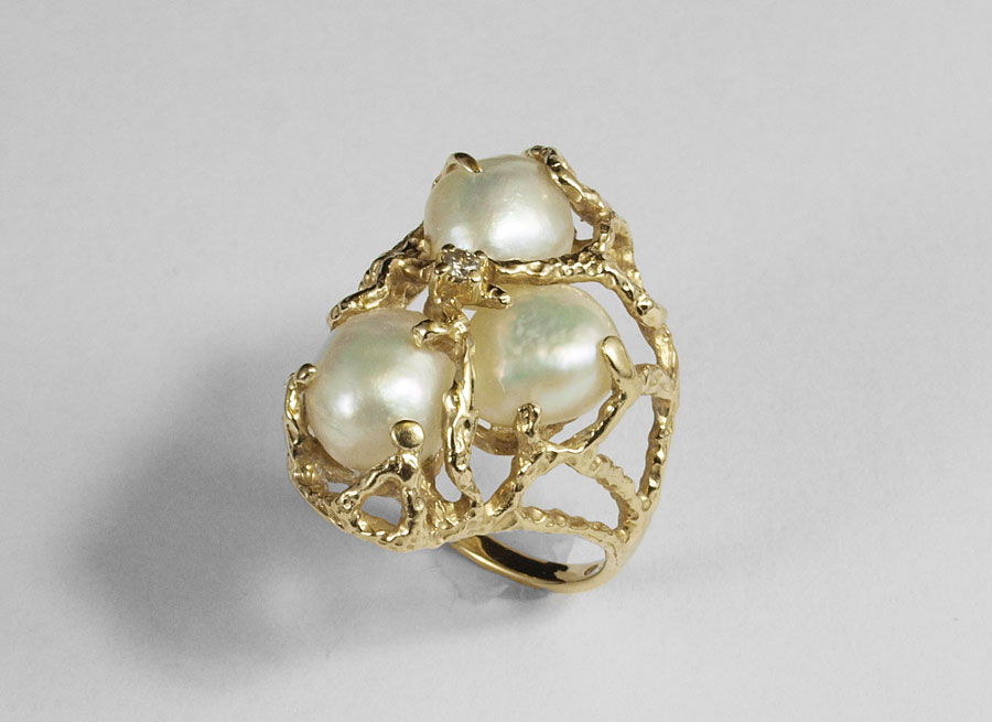 14K PEARL DIAMOND RING 14K yellow 1491e0