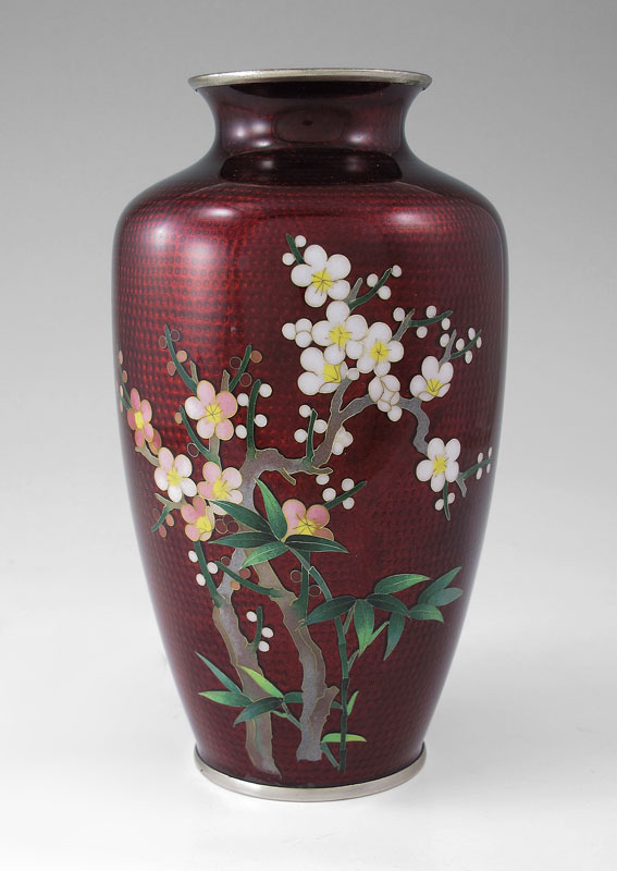 CLOISONNE RED FLORAL VASE Branch 1491f6