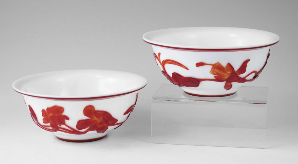 TWO CHINESE PEKING GLASS BOWLS: Red