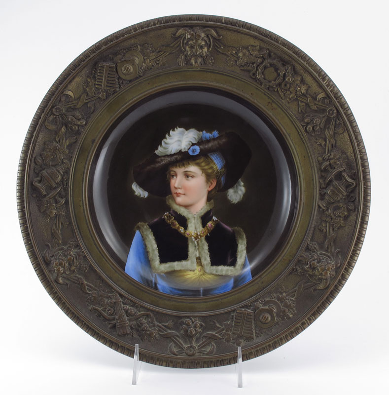 EXQUISITE PORTRAIT PLATE FRAMED IN BRONZE: