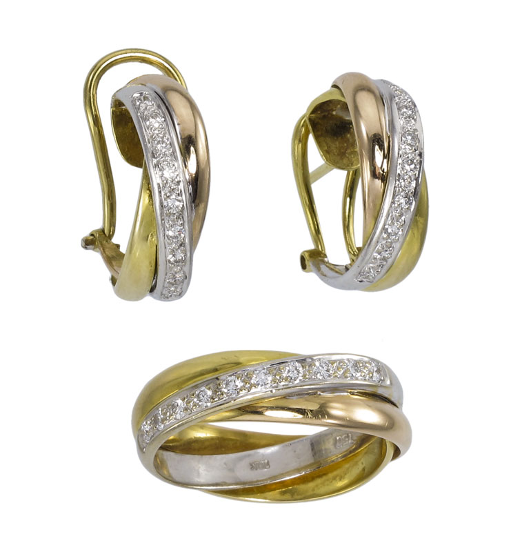 18K DIAMOND BAND AND EARRINGS: