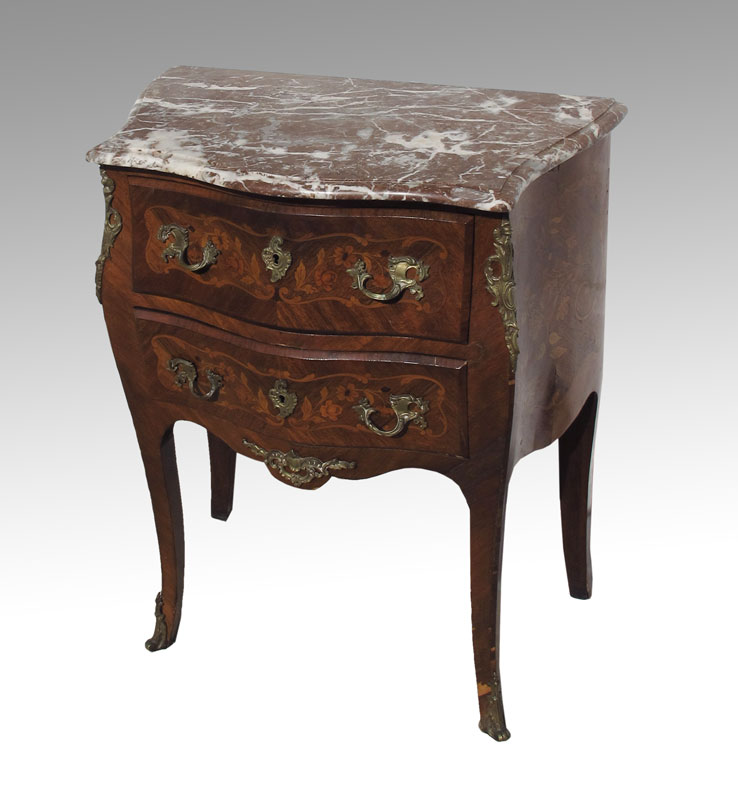 FRENCH MARBLE TOP INLAID TWO DRAWER