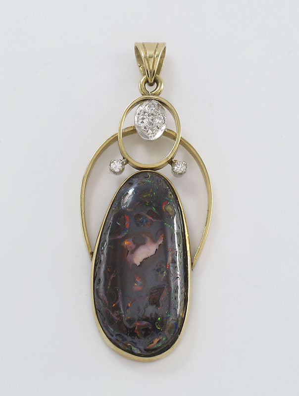 14K DIAMOND BOULDER OPAL PENDANT  1492a6