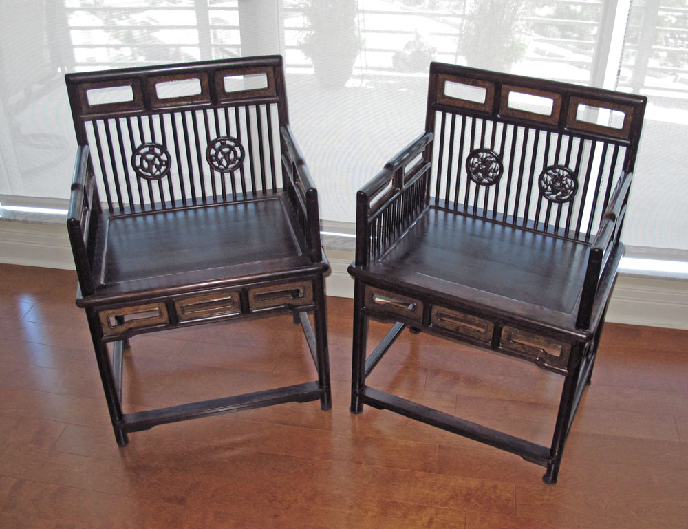 PAIR CHINESE ARM CHAIRS Carved 1492c4