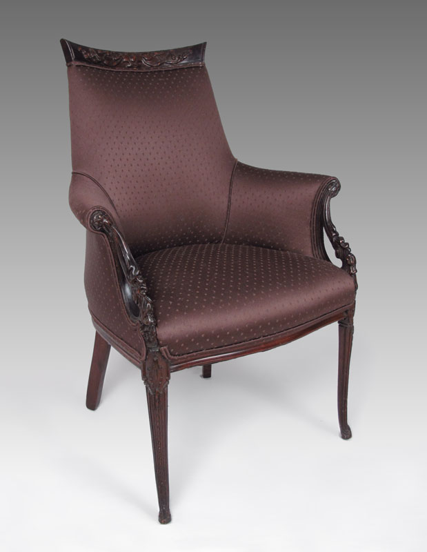 CARVED MAHOGANY FRAMED PARLOR CHAIR: