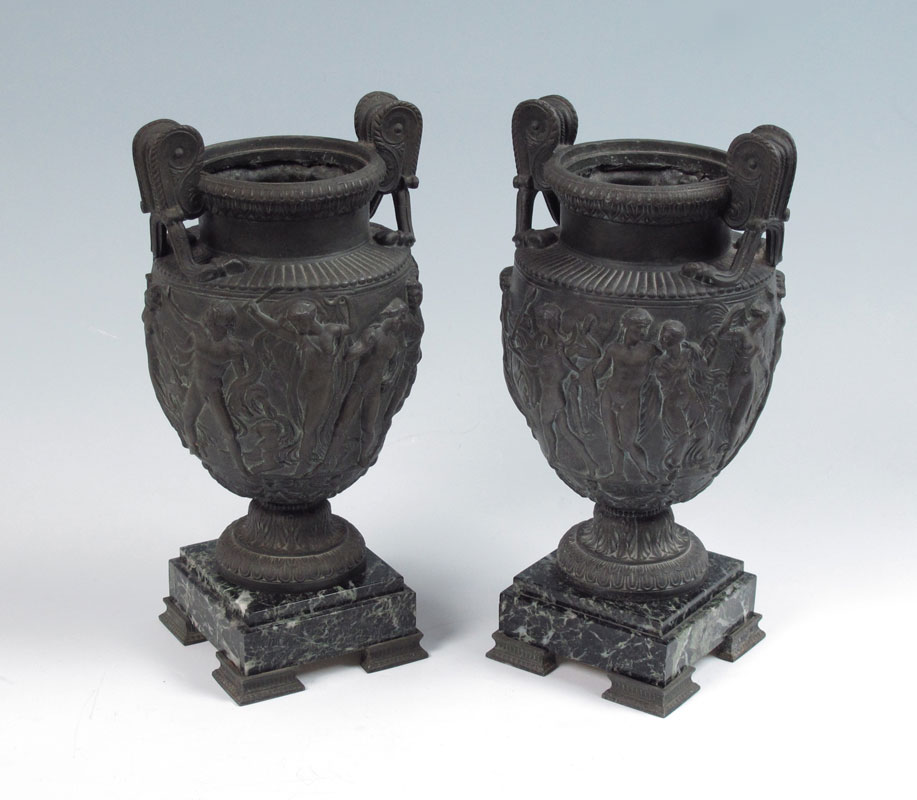 PAIR NEOCLASSICAL STYLE METAL URNS: